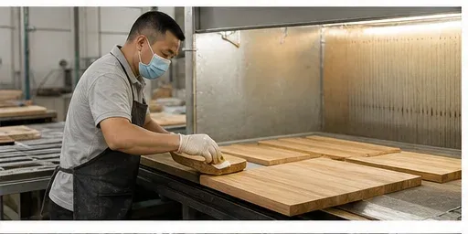 Surface finishing and oiling process for wooden products