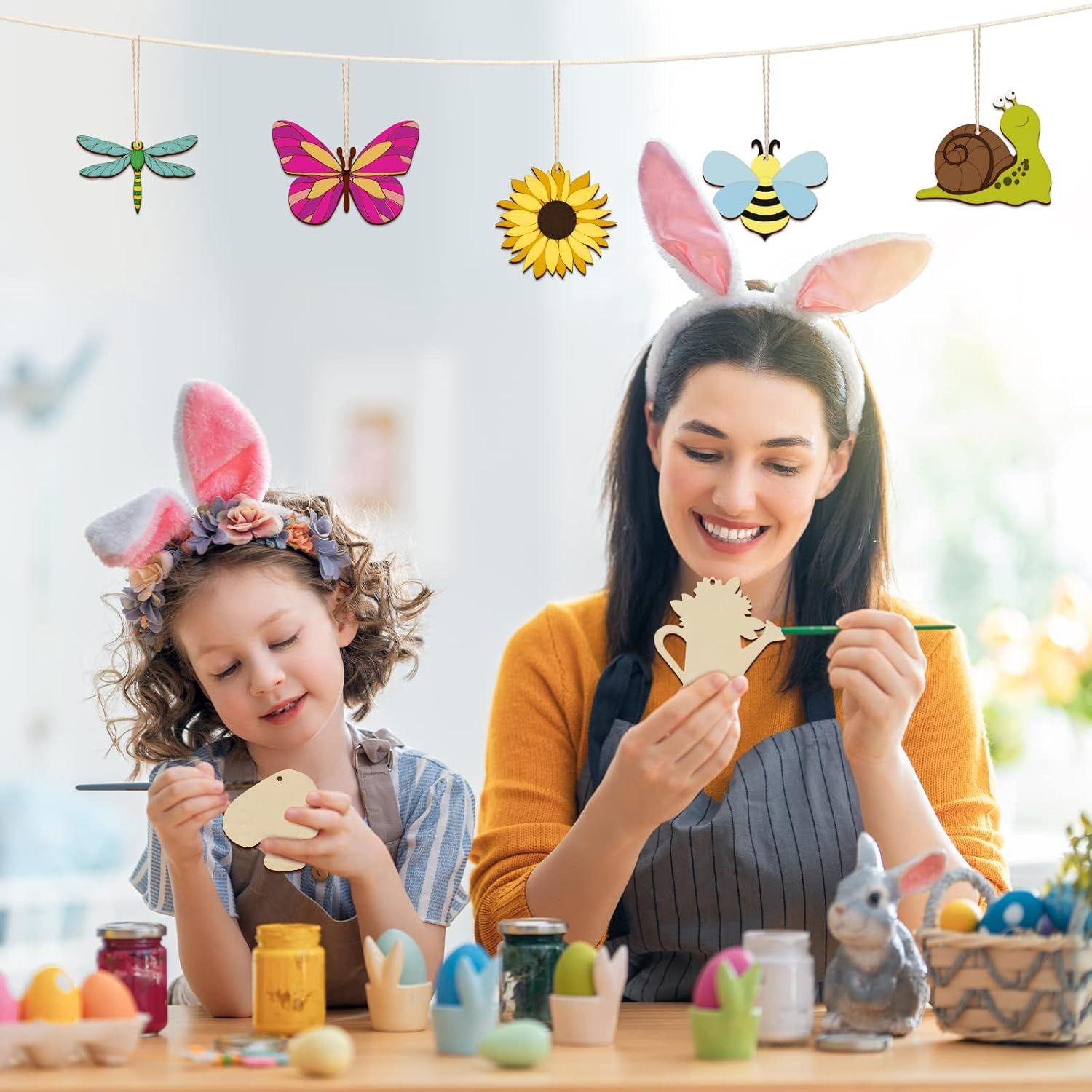 80PCS Wooden Spring Ornaments to Paint - 2