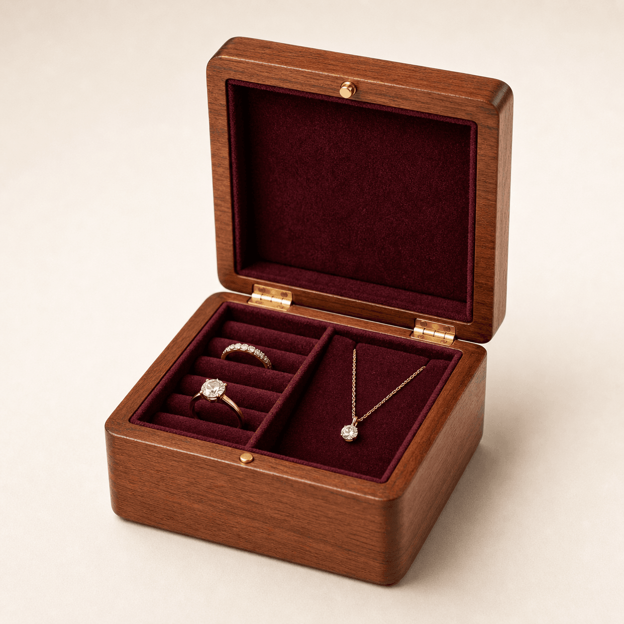 Velvet-Lined Wooden Jewelry Gift Box