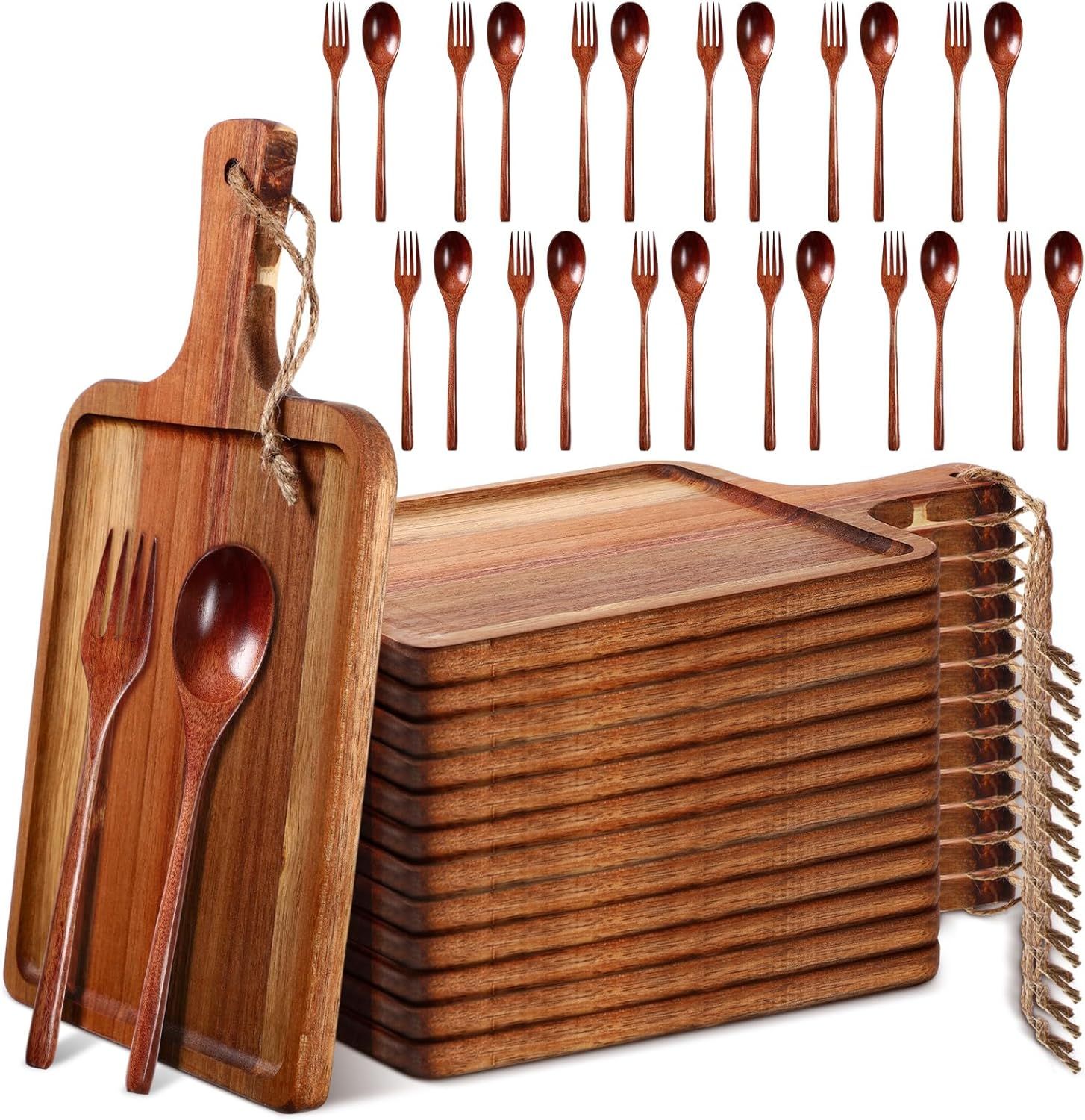 12 Sets Acacia Wood Cutting Board with Wooden Spoons and Forks - 2