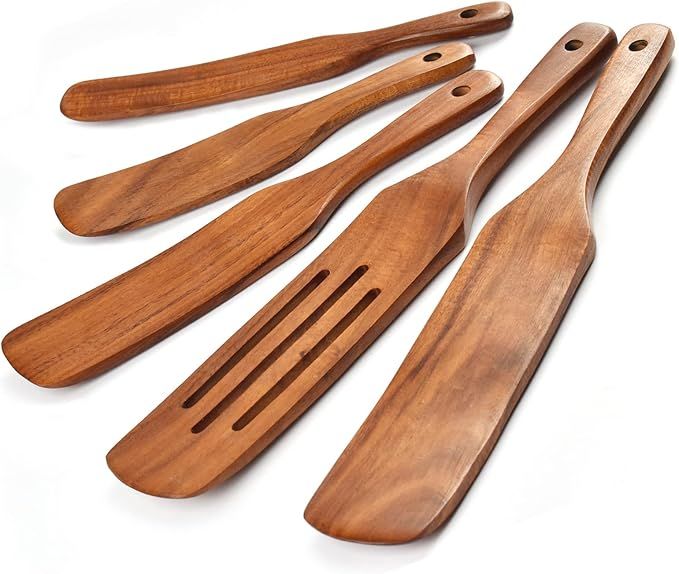 Wooden Spurtle Set of 5 - Natural Teak Wood Spatula - 2