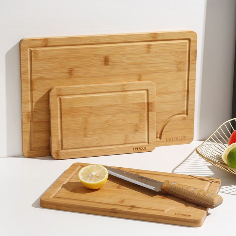 Organic Bamboo Rectangular Cutting Board Set with Juice Groove
