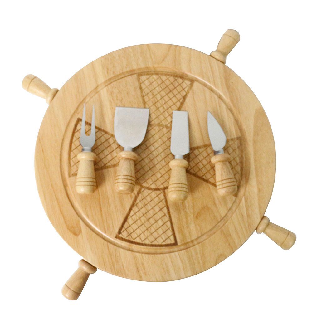 Ship Wheel Shaped Rotating Wooden Serving Tray