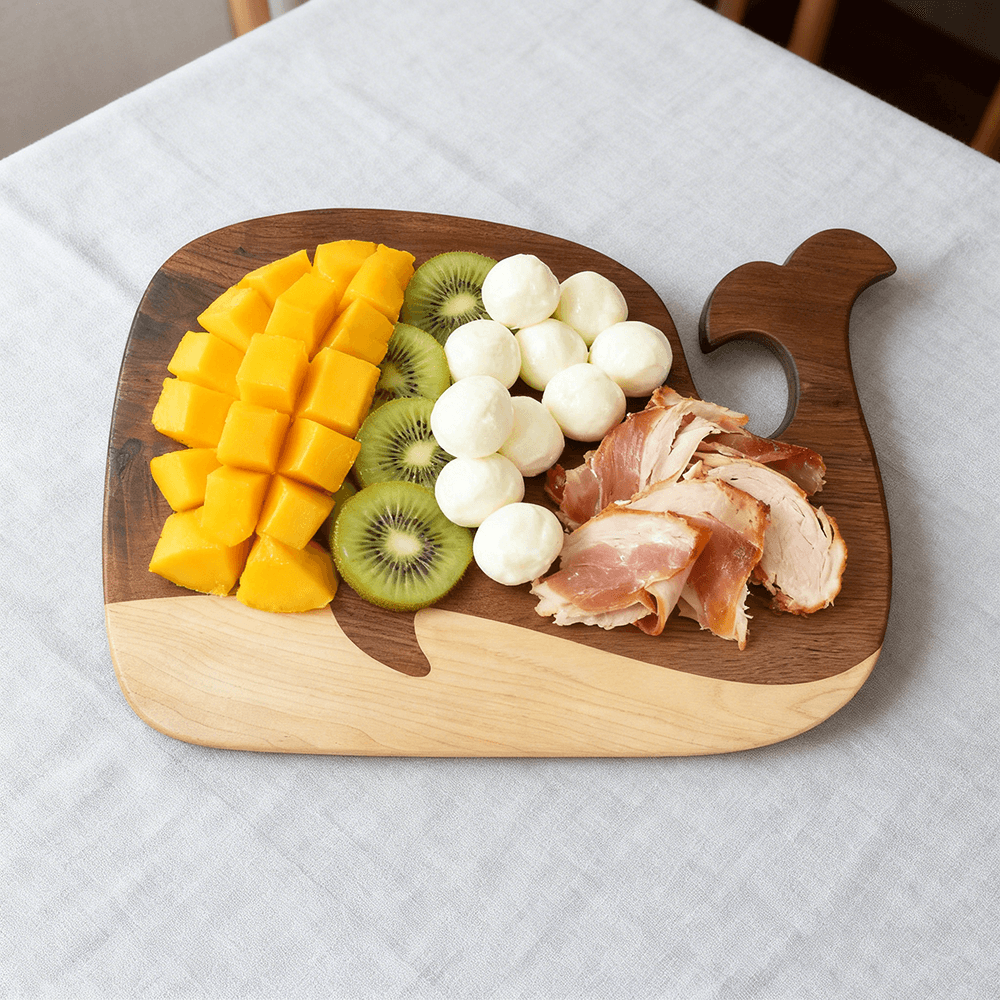 Whale Shape Black Walnut and Maple Wood Serving Board