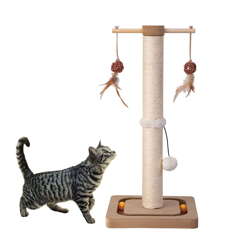 Scratching Post with Balls and Pom-Pom