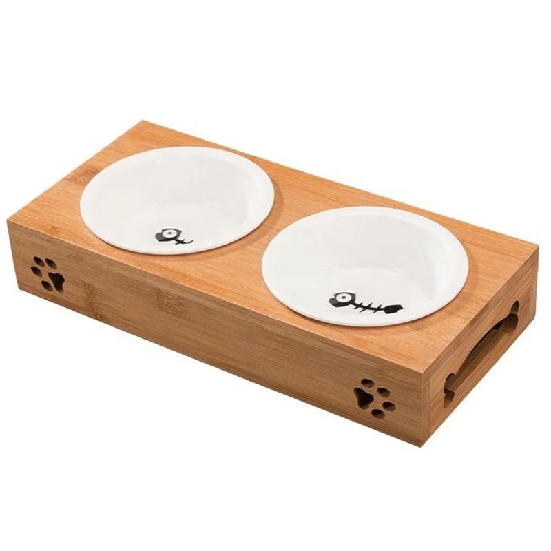 Elevated Pet Feeder with Ceramic Bowls
