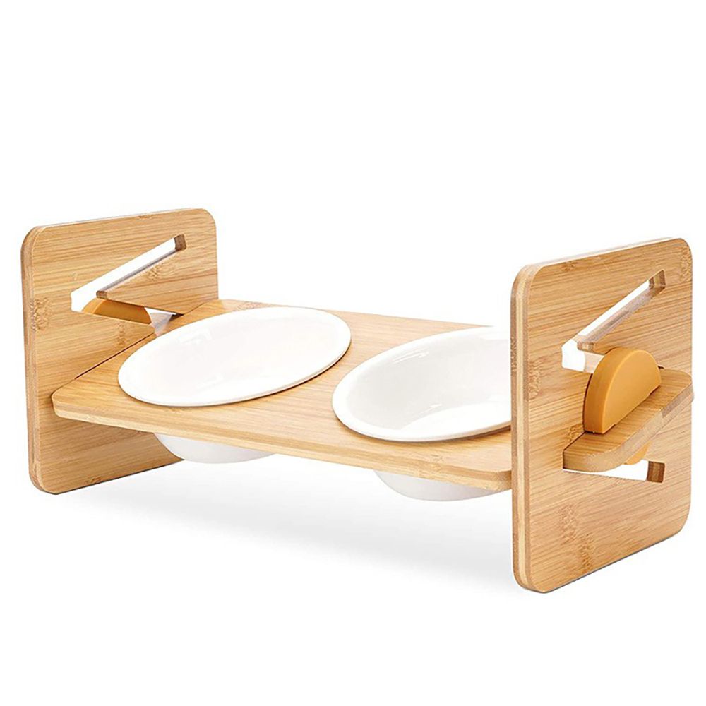 Wooden Pet Feeder with Orange Accents