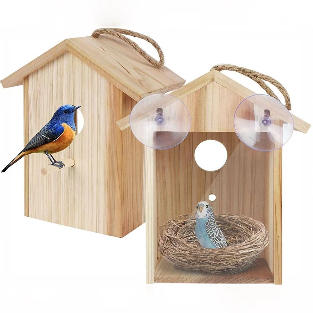 Wooden Birdhouse with Hanging Rope