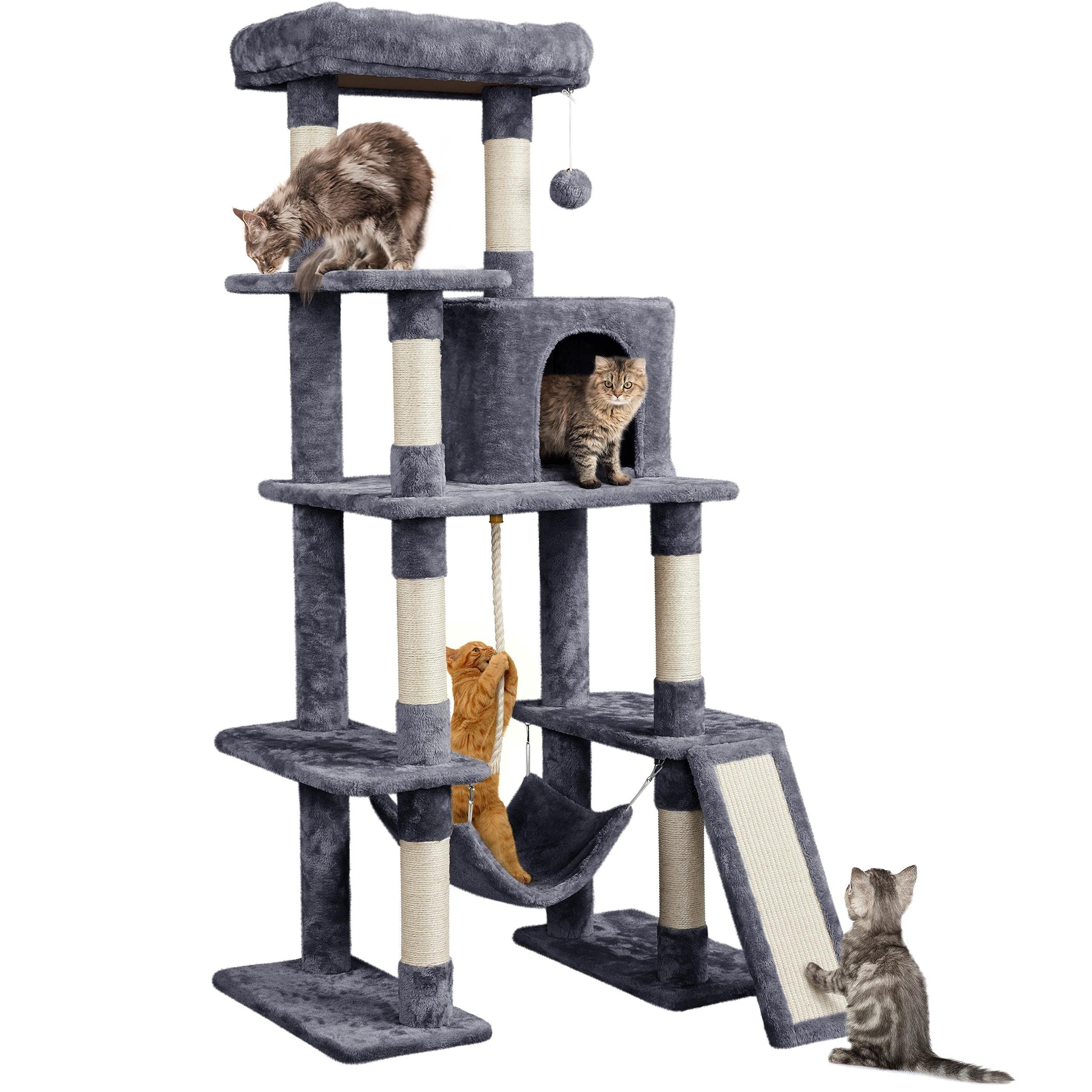 Tall Cat Tree with Slide and Rope Toy
