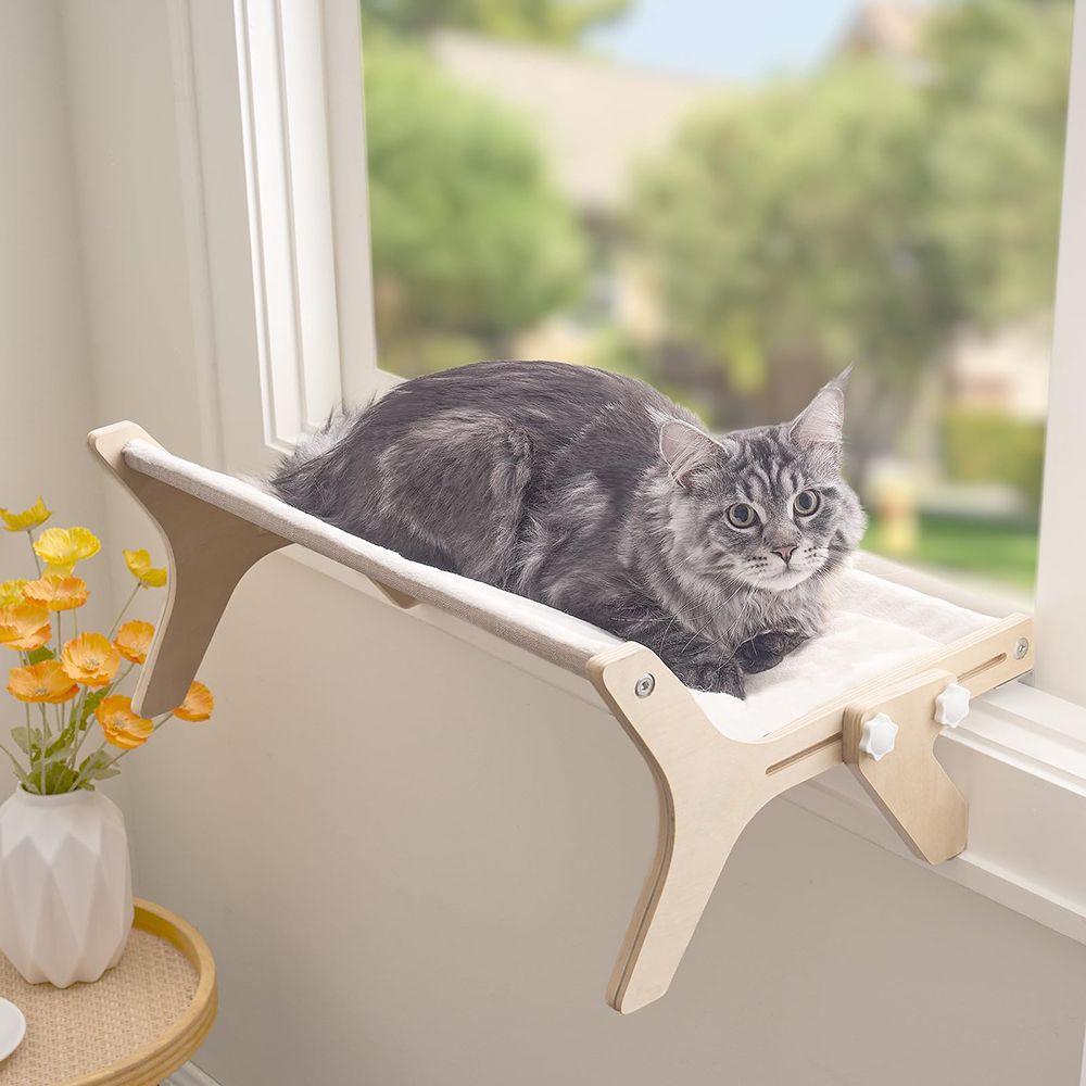 Window Cat Perch with White Cushion
