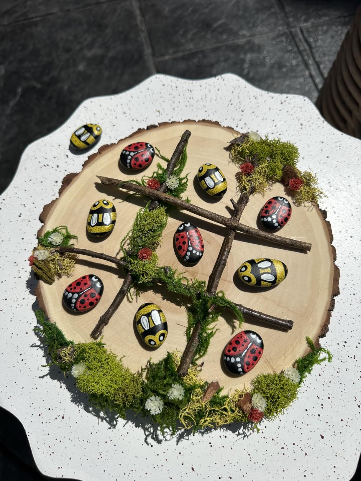 Round Wood Slice Tic-Tac-Toe Board