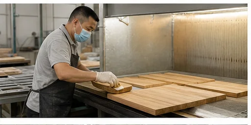 Surface finishing and oiling process for wooden products