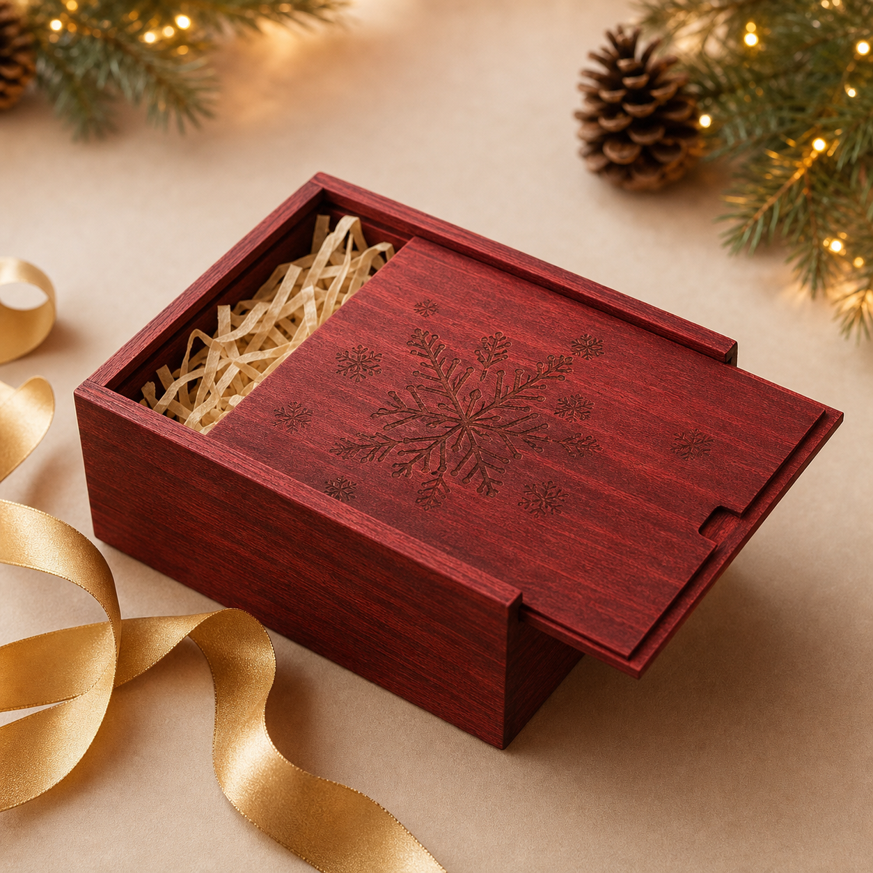 Holiday Wooden Gift Box for Christmas Gift Sets
