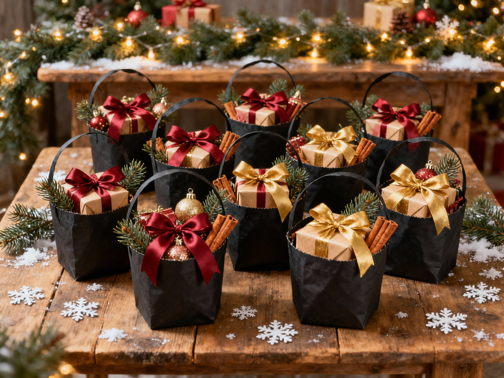 10-Pack Black Kraft Gift Baskets with Bows