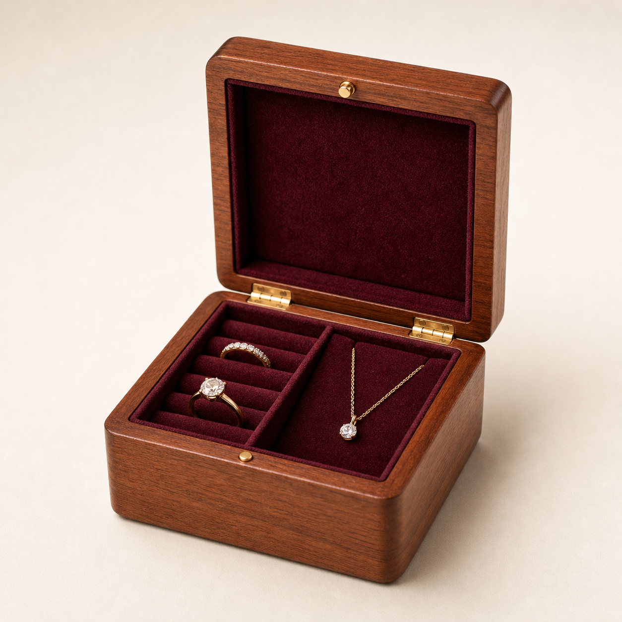 Velvet-Lined Wooden Jewelry Gift Box