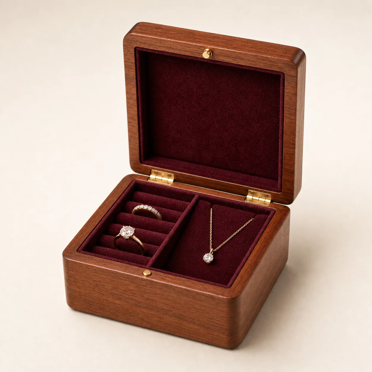 Velvet-Lined Wooden Jewelry Gift Box