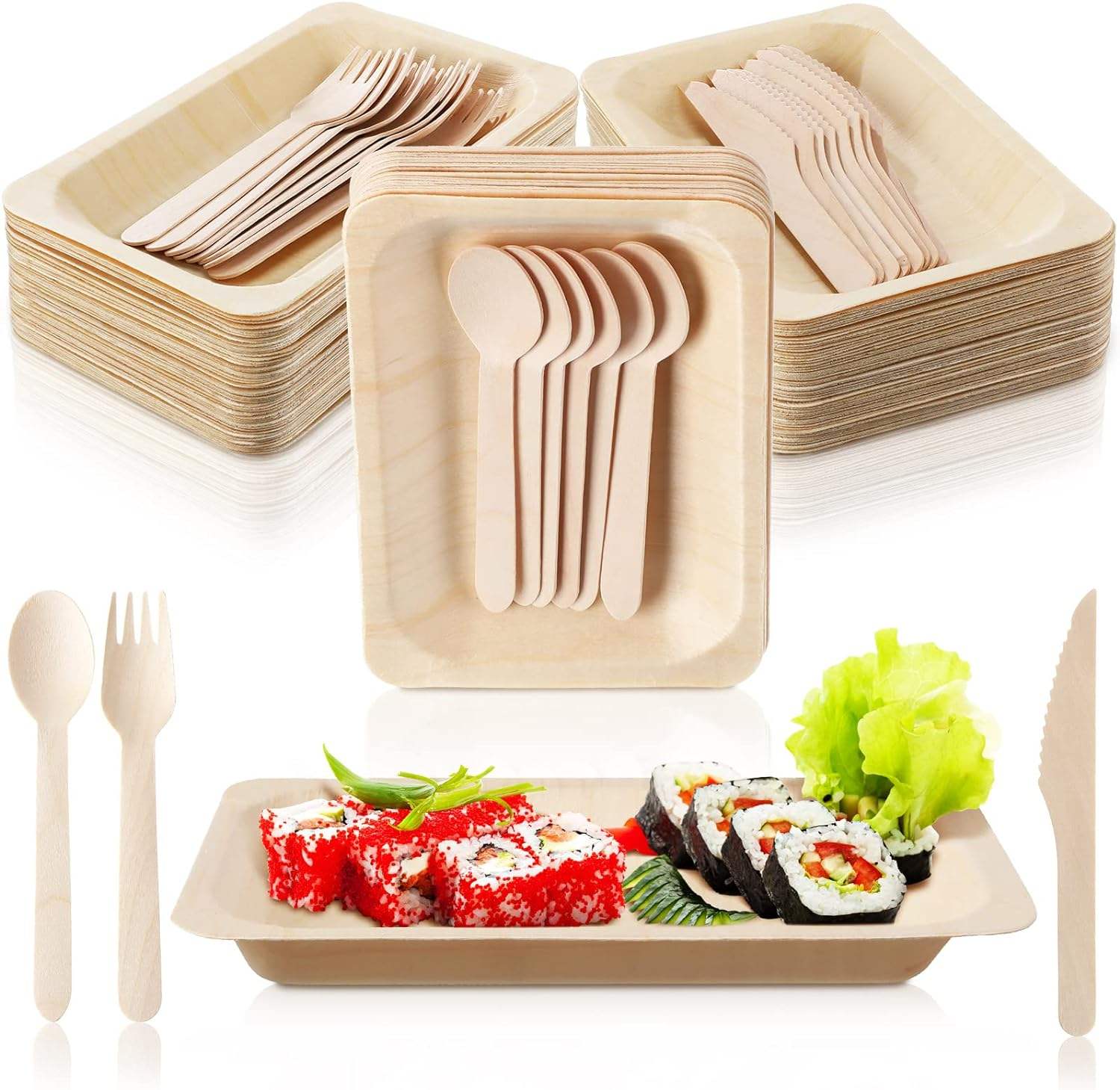 Wooden tableware and cutlery for catering
