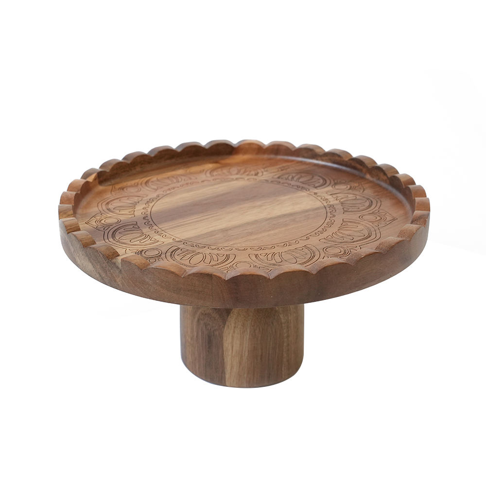 fan shape acacia wood display stand for cakes cupcakes plants and candles 1
