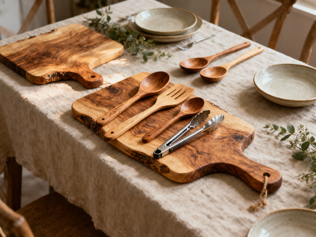 12 Sets Acacia Wood Cutting Board with Wooden Spoons and Forks - 3