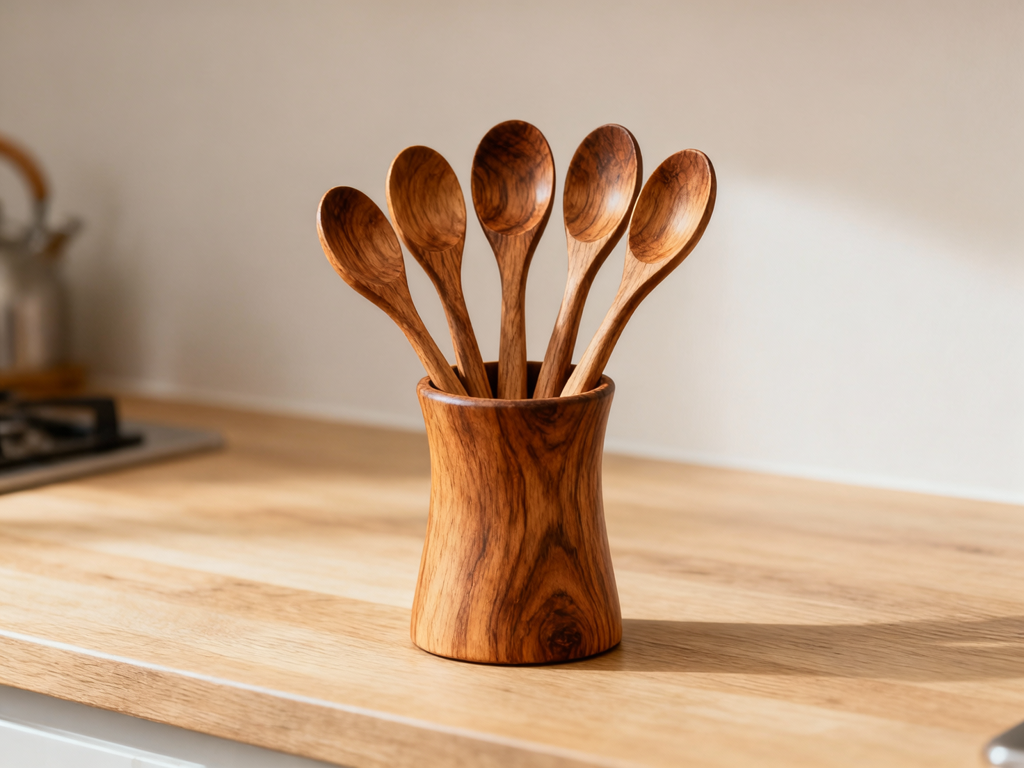 Wooden Spurtle Set of 5 - Natural Teak Wood Spatula - 3