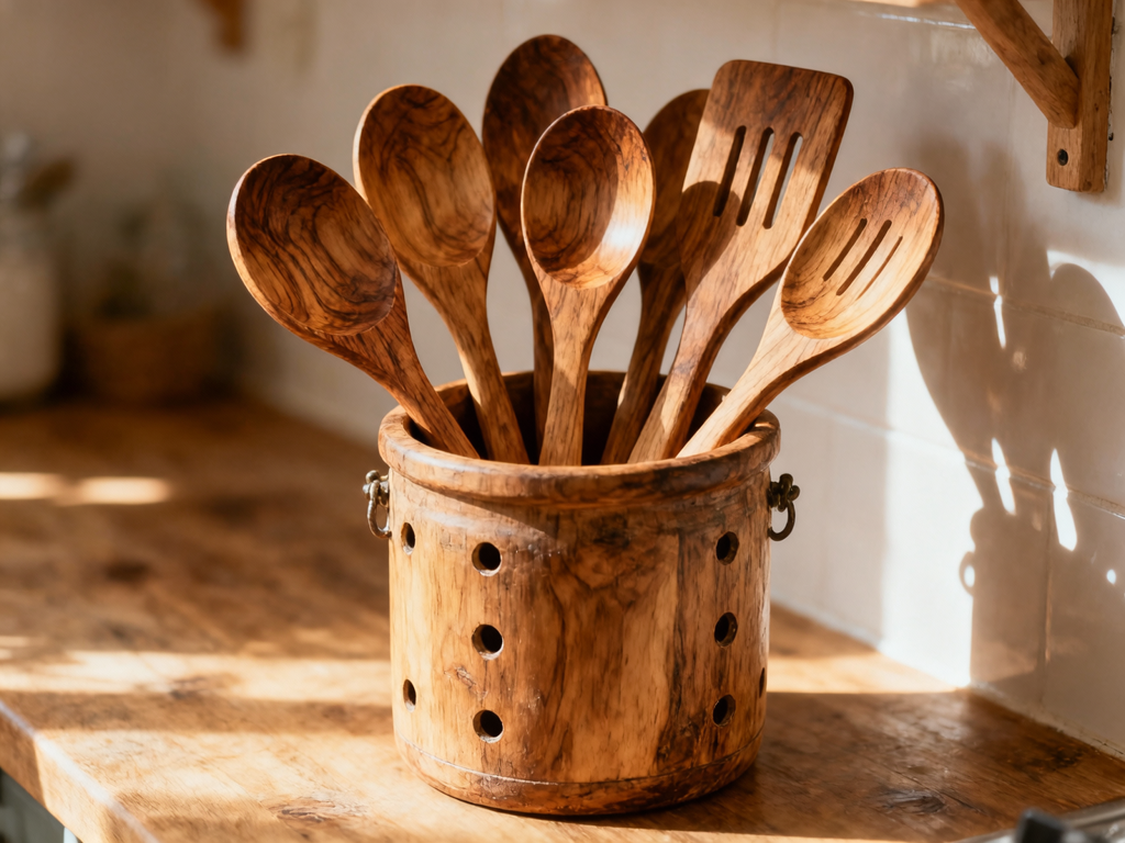 10 Pc Teak Wood Utensil Set - Nonstick Safe & Heat Resistant - 3