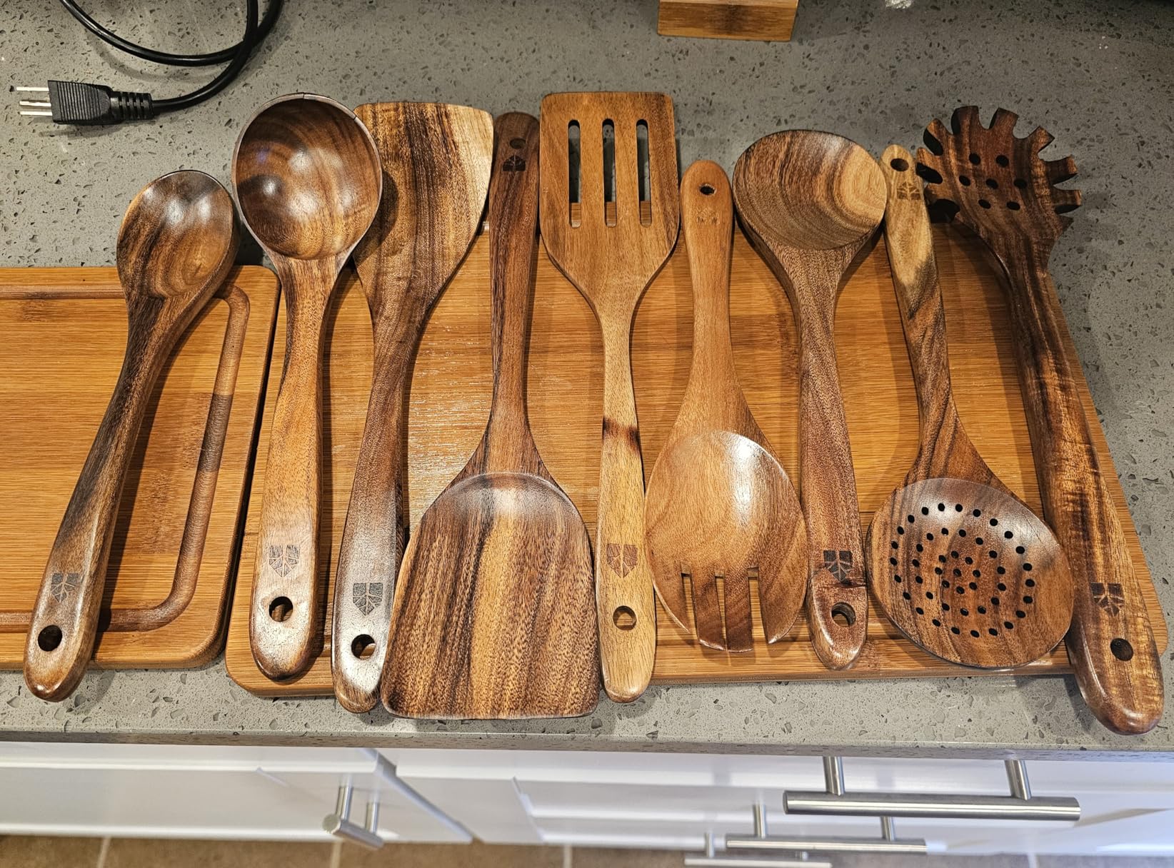10 Pc Teak Wood Utensil Set - Nonstick Safe & Heat Resistant
