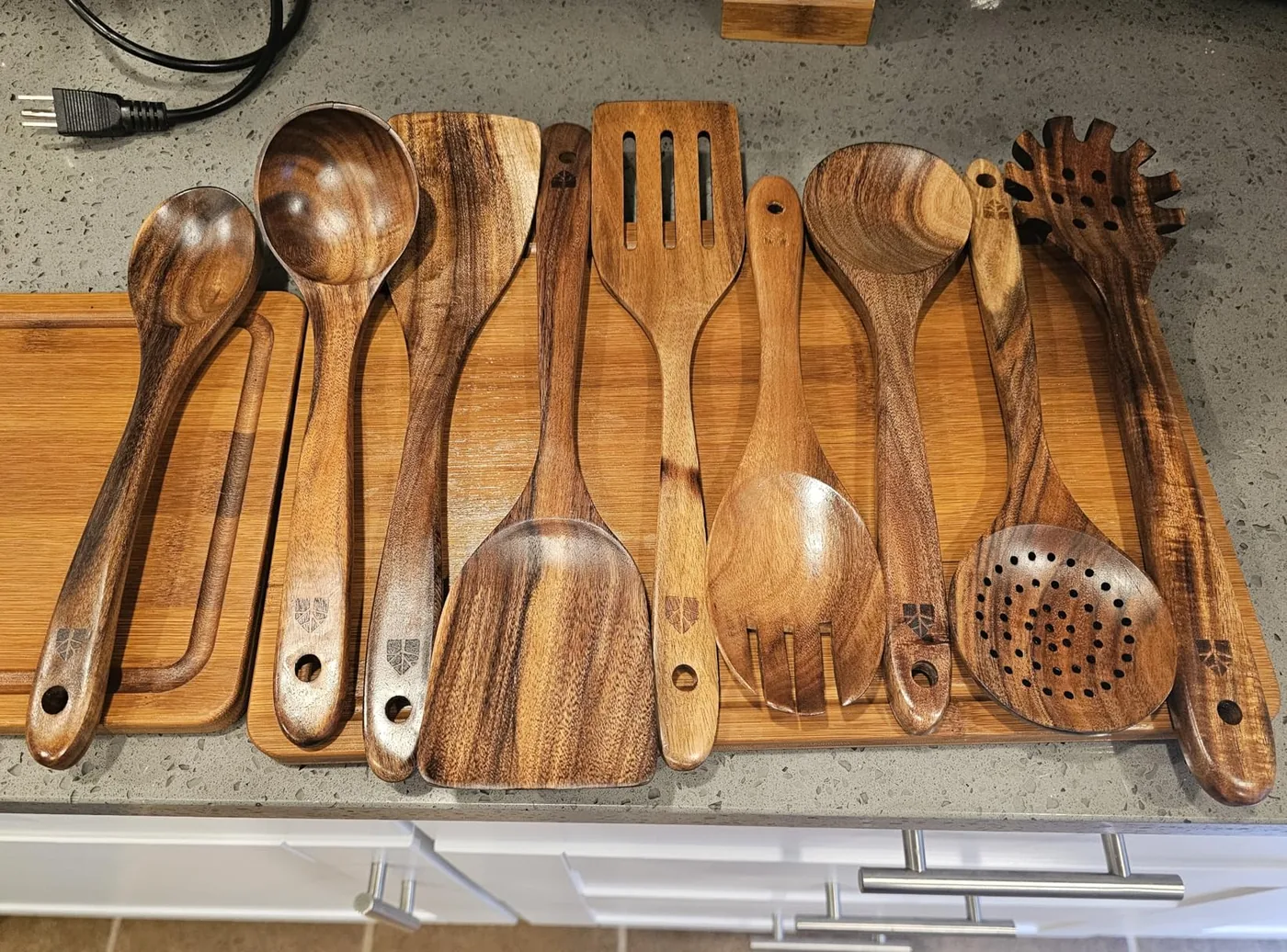 10 Pc Teak Wood Utensil Set - Nonstick Safe & Heat Resistant