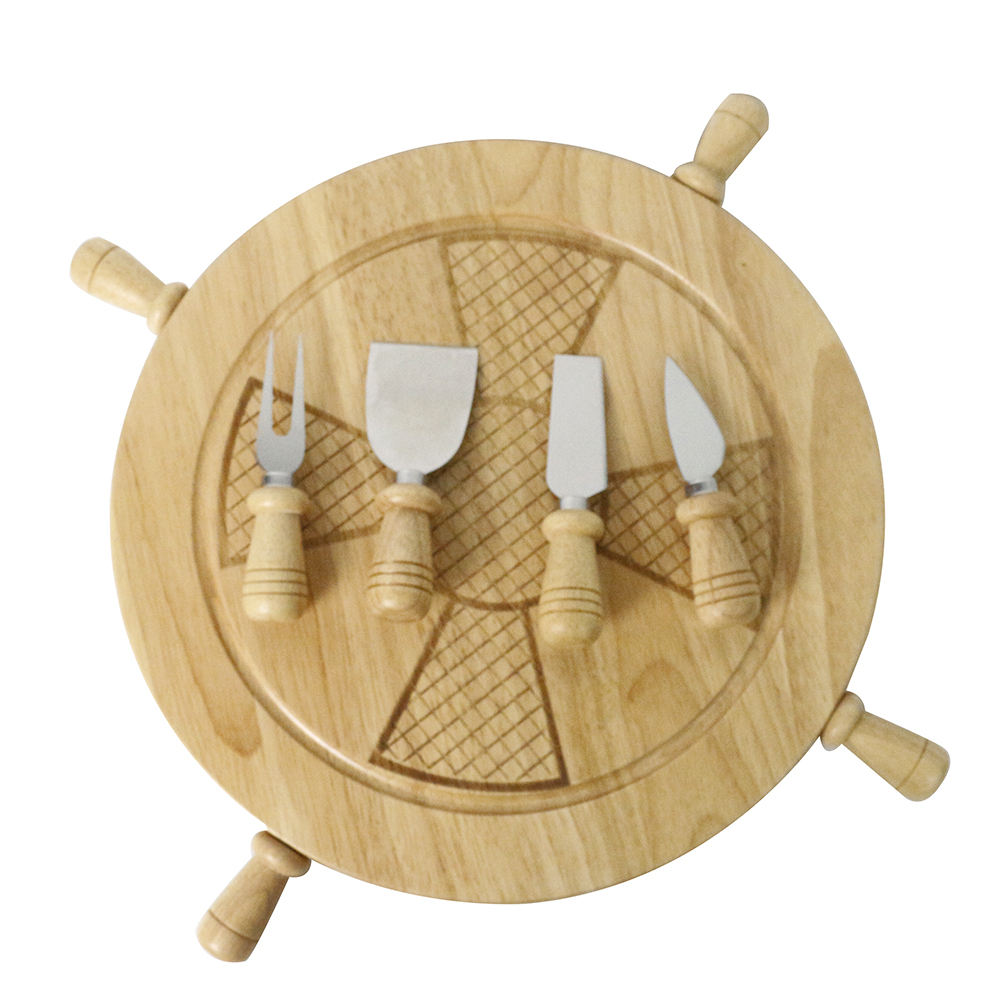 ship wheel shaped rotating wooden serving tray for snacks drinks and table display 1