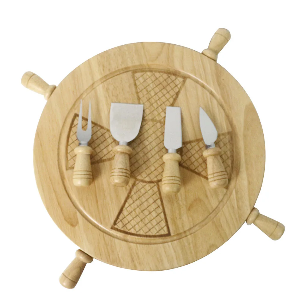 Ship Wheel Shaped Rotating Wooden Serving Tray