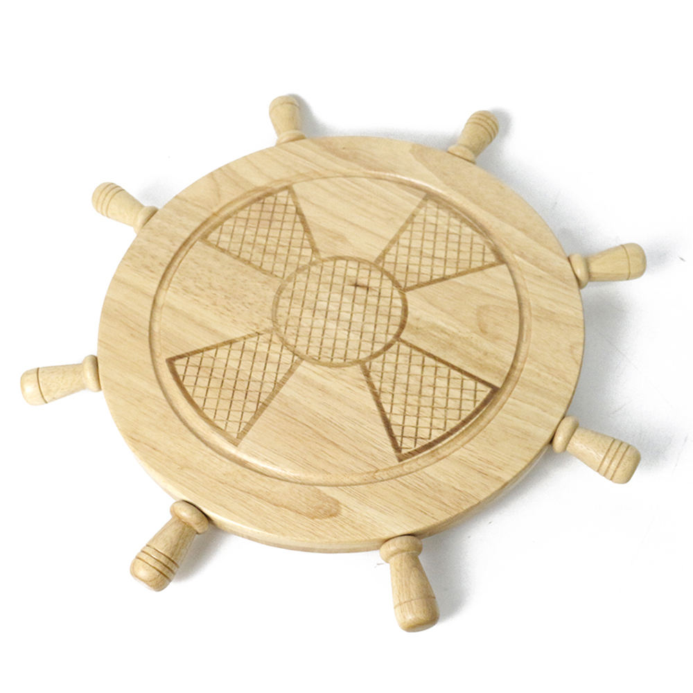 ship wheel shaped rotating wooden serving tray for snacks drinks and table display 2