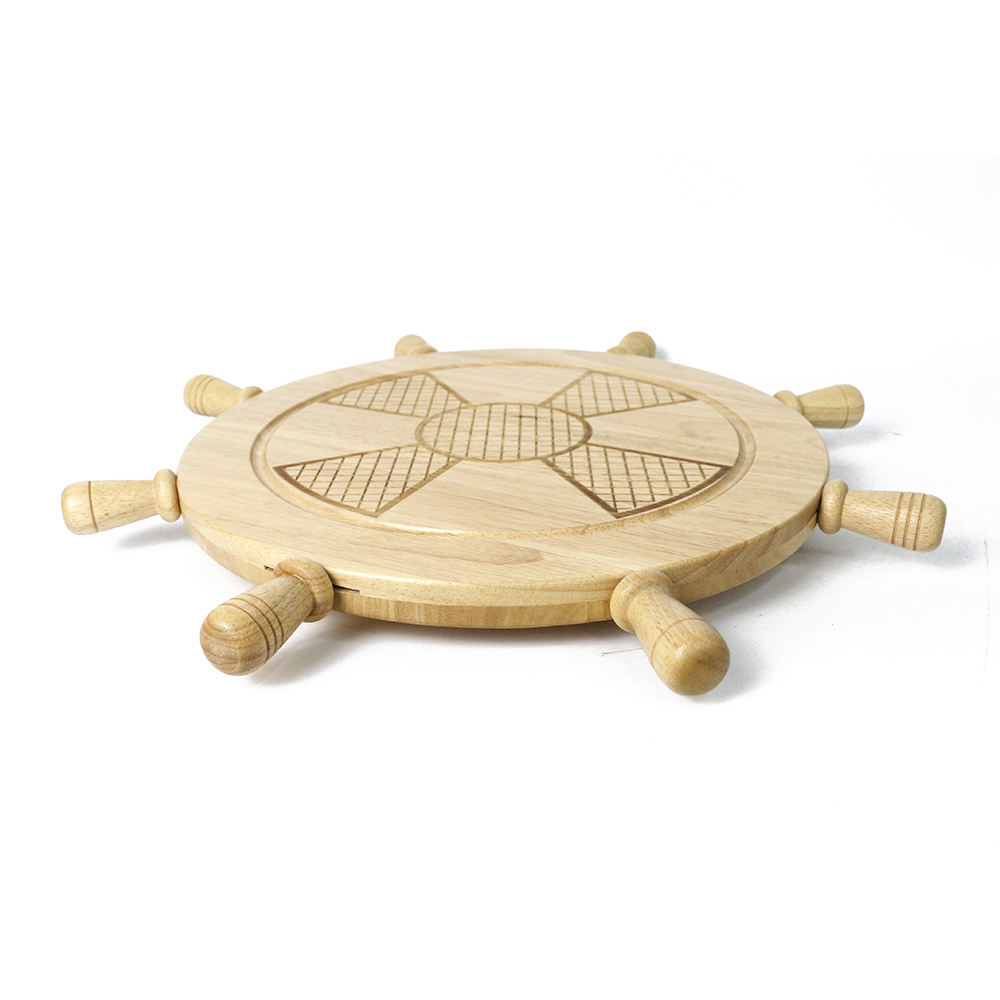 ship wheel shaped rotating wooden serving tray for snacks drinks and table display 3
