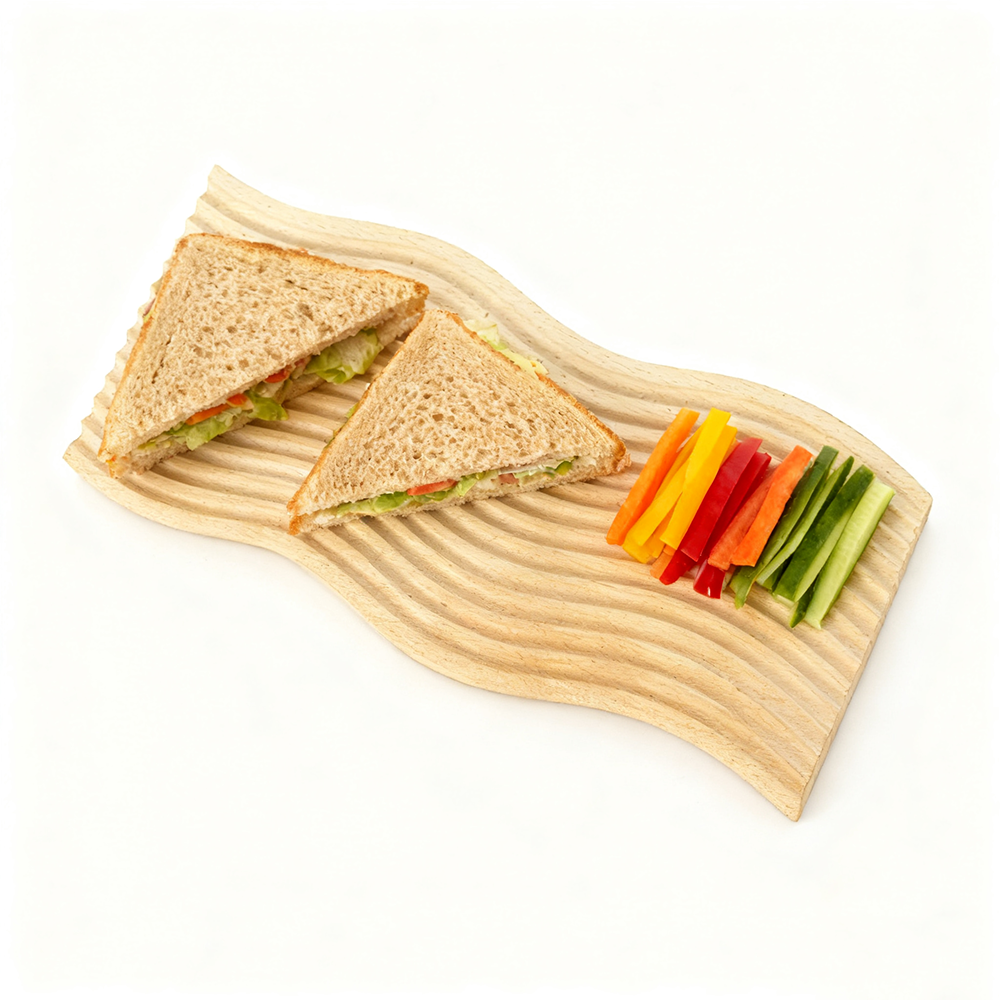 decorative wavy beech wood appetizer tray for snacks bread coffee and tabletop display 3