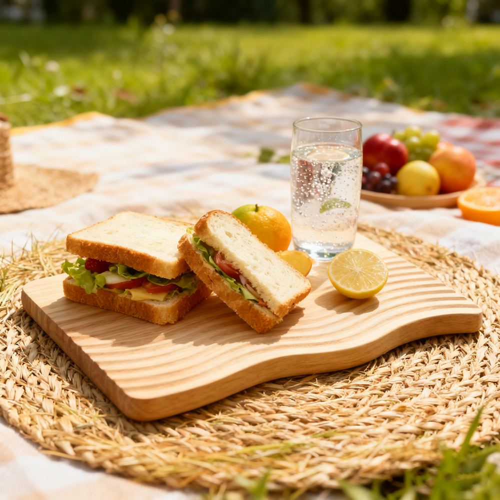 decorative wavy beech wood appetizer tray for snacks bread coffee and tabletop display 4