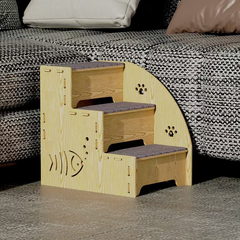 Three-Step Pet Staircase with Paw Prints