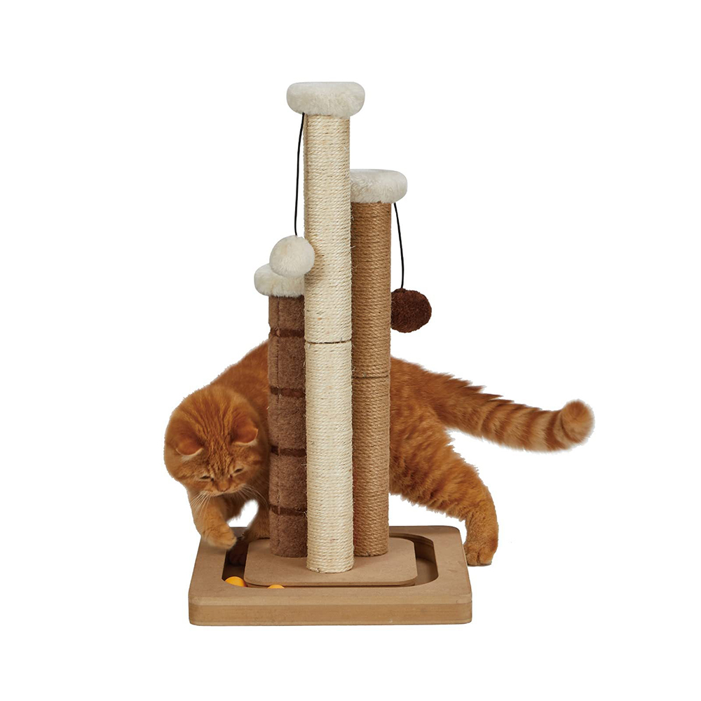 Cat Toy with Scratching Pad and Pom-Pom