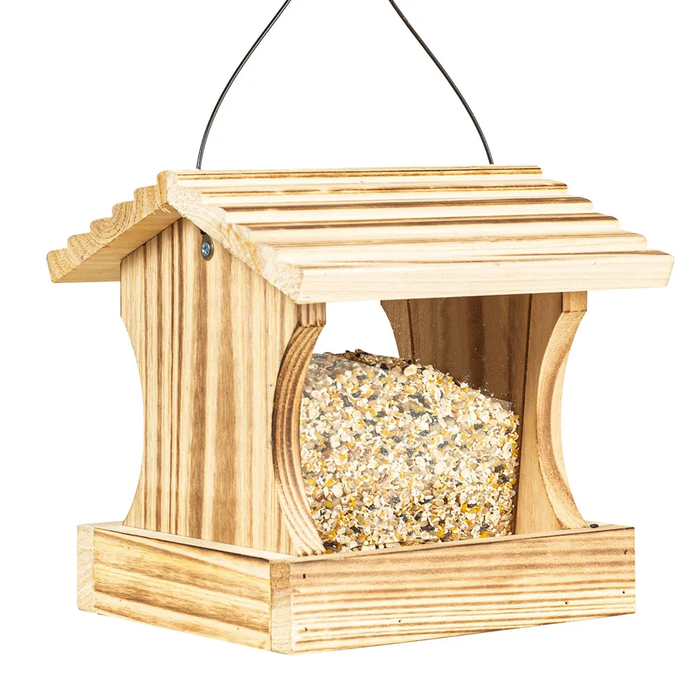 Wooden Bird Feeder with Slanted Roof