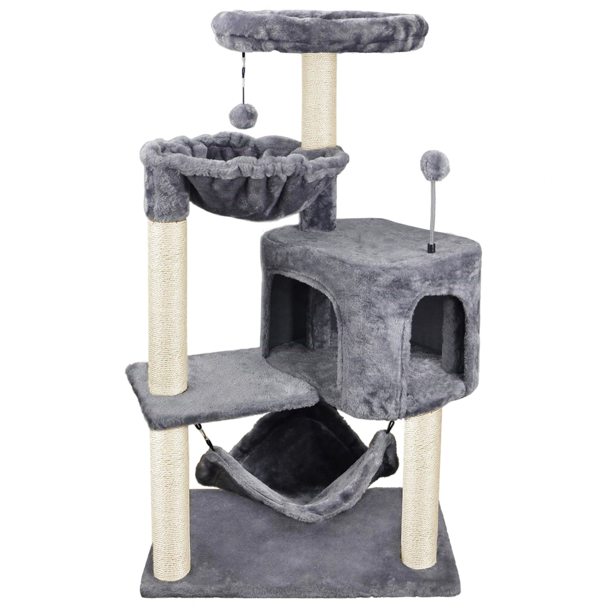 Gray Cat Tree with Hammock and Cubby