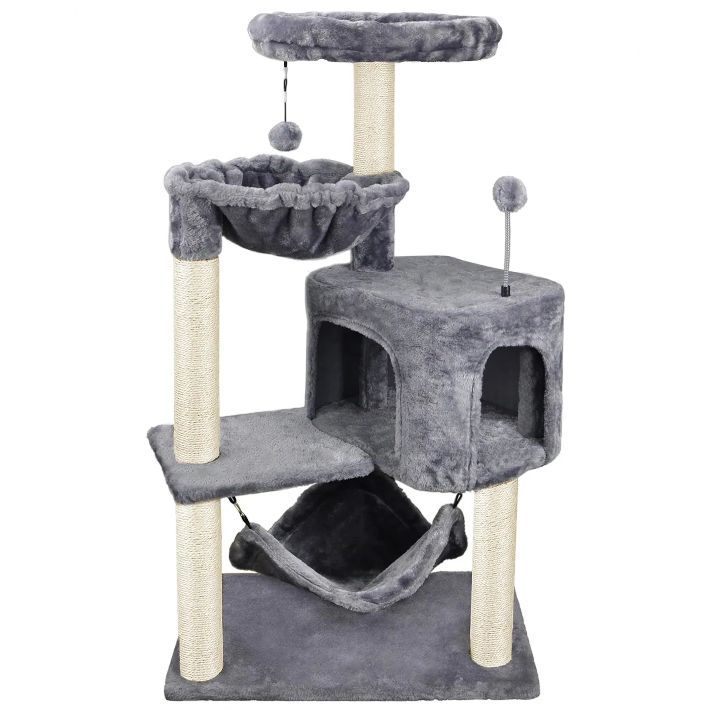 Gray Cat Tree with Hammock and Cubby
