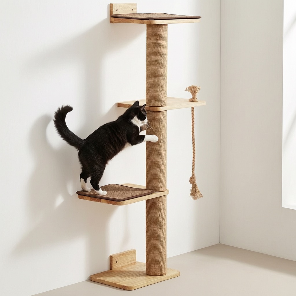 Wall-Mounted Cat Tree with Hanging Toy - 2