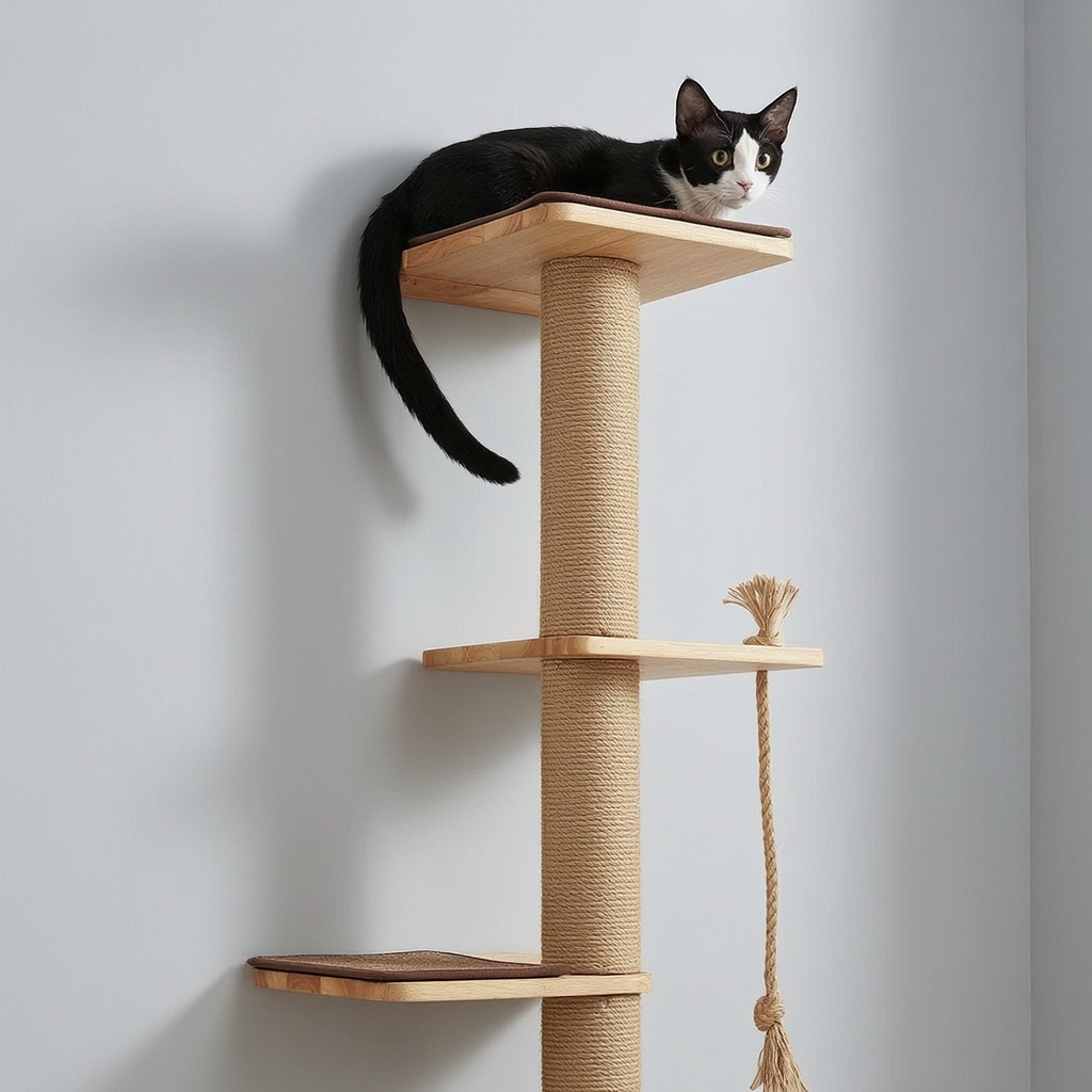 Wall-Mounted Cat Tree with Hanging Toy - 3