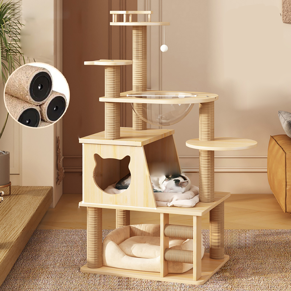 Wooden Cat House with Fabric Lining - 2