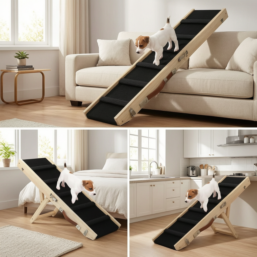 Wooden Pet Staircase with Carpeted Steps - 2