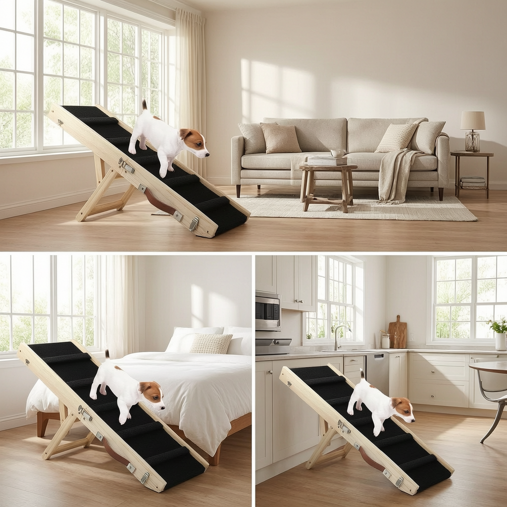 Wooden Pet Staircase with Carpeted Steps - 3