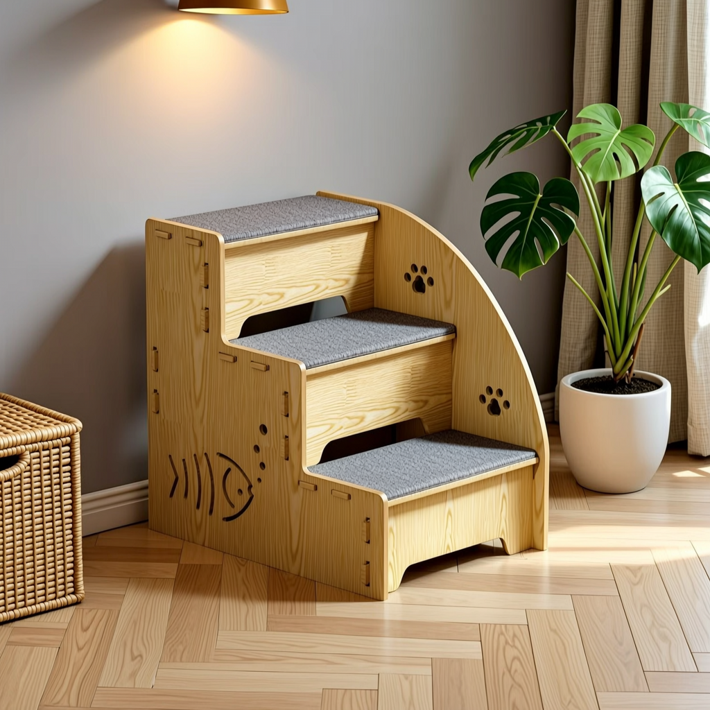 Three-Step Pet Staircase with Paw Prints - 3