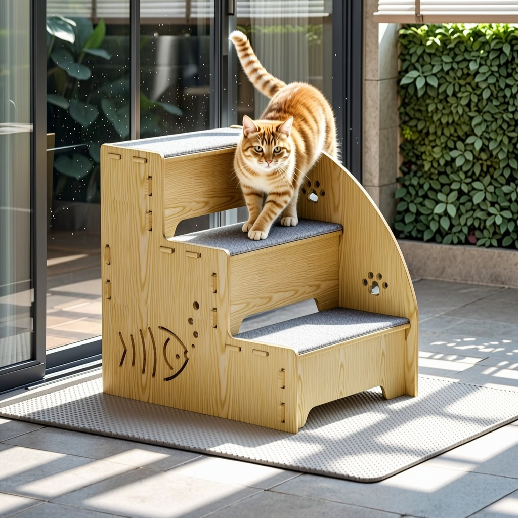 Three-Step Pet Staircase with Paw Prints - 4