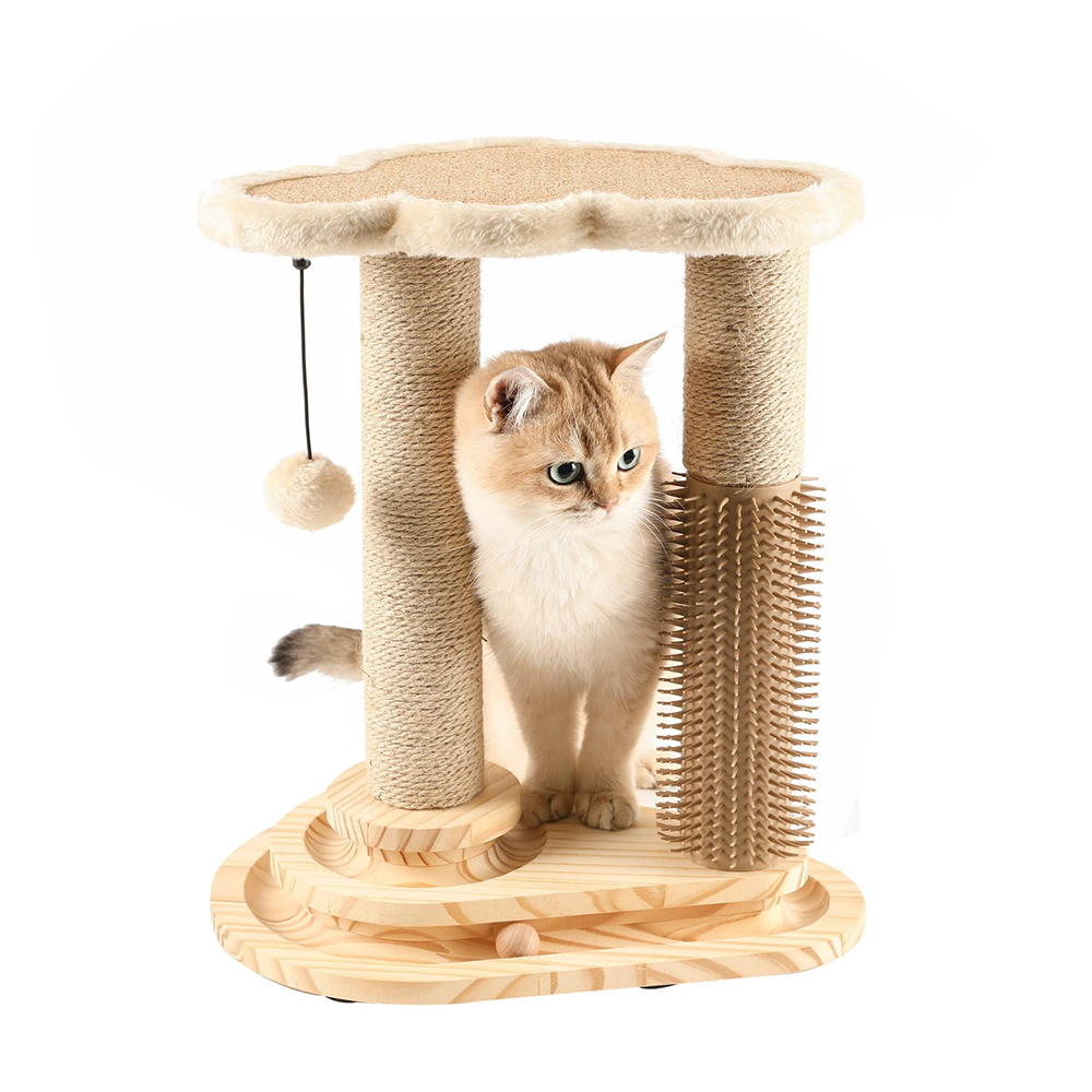Two-Post Cat Tree with Brush and Top Perch - 3