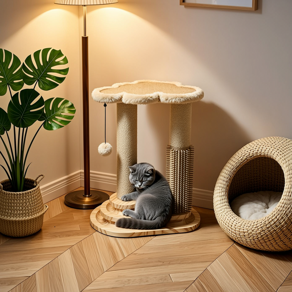 Cat Scratching Post with Hanging Feather Toys - 3