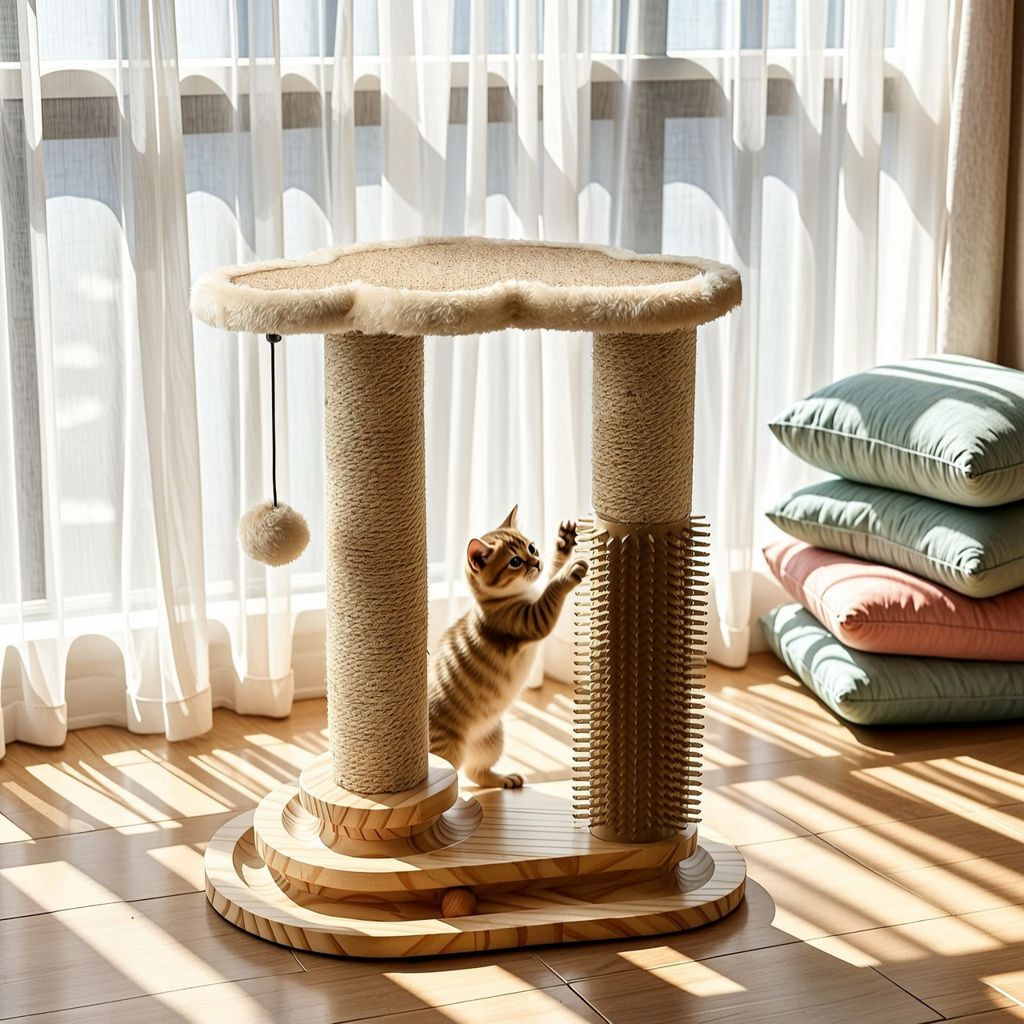 Cat Scratching Post with Hanging Feather Toys - 4