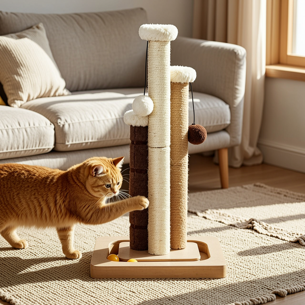 Cat Toy with Scratching Pad and Pom-Pom - 2