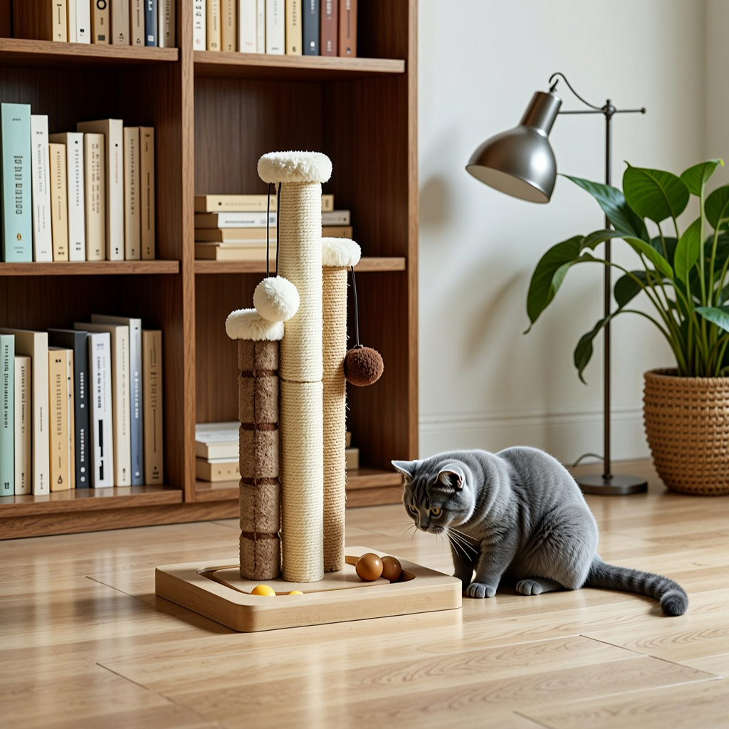 Cat Toy with Scratching Pad and Pom-Pom - 3